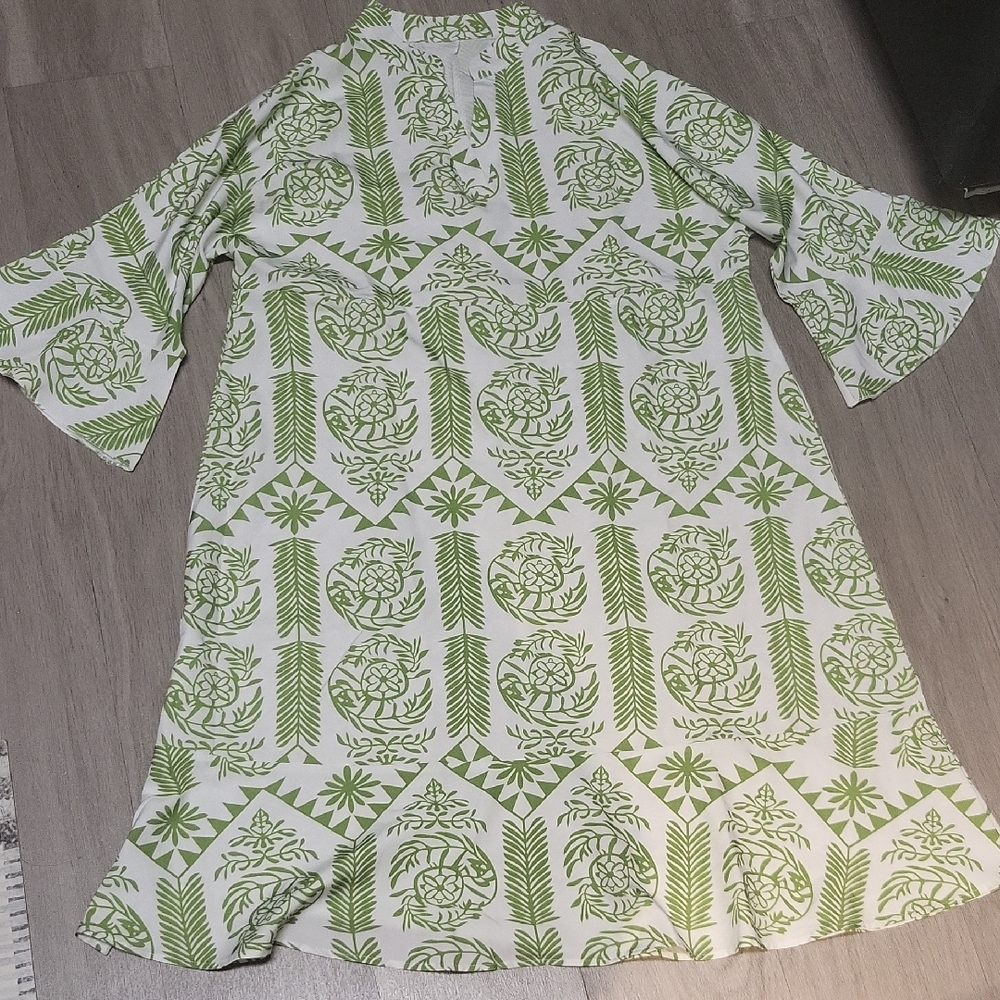 Green and White Patterned Dress